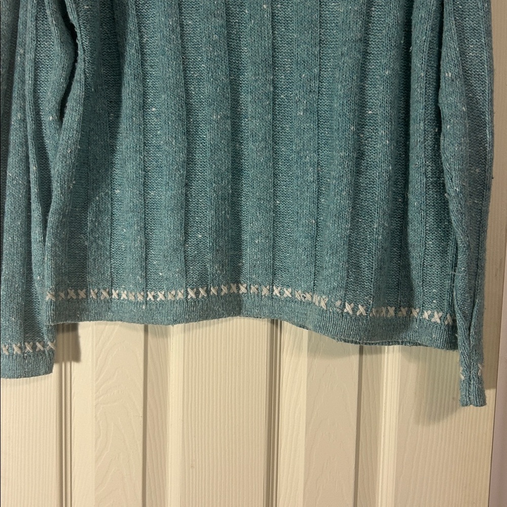 🩵$6 or 3/$10🩵 Woolwich teal heather embroidered sweater - Picture 3 of 6